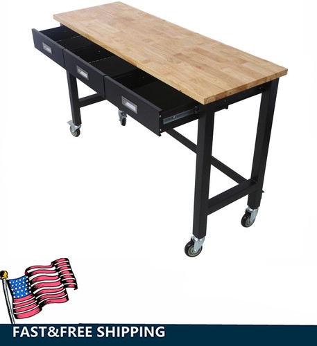 Wood workbench 3 - wood, drawer