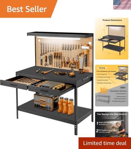 Steel tier workbench with - 3-tier,