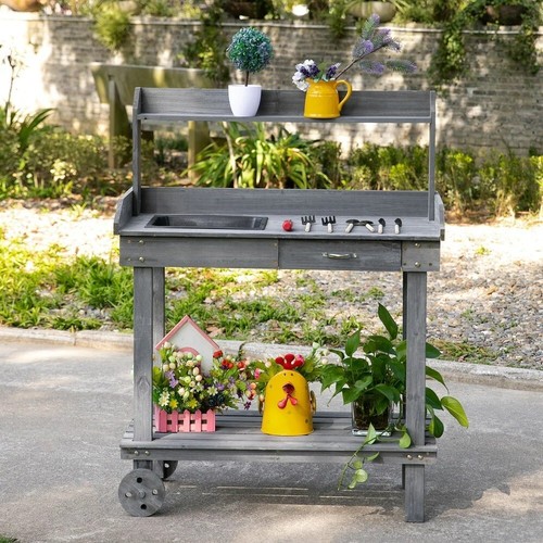Large rolling grey potting - grey,